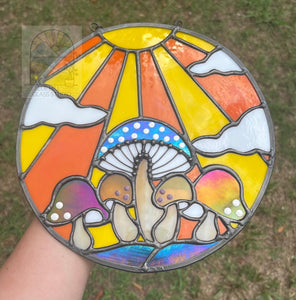 Groovy Mushroom Stained Glass Panel - 70s Retro Suncatcher