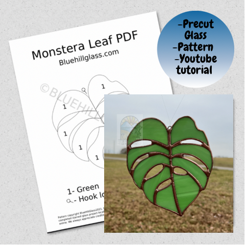 Monstera Leaf Precut Stained Glass Making Kit - Includes Glass, Pattern, Tutorial and Materials List