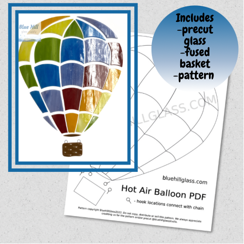 Hot Air Balloon Precut Stained Glass Kit - DIY Crafts - Rainbow Balloon with Fused Glass Basket - Includes Pattern - Materials List