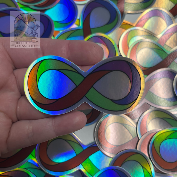Autism Acceptance Rainbow Infinity Holographic Sticker - Stained Glass Design - Water bottle Stickers - Laptop Stickers - Neurodiversity
