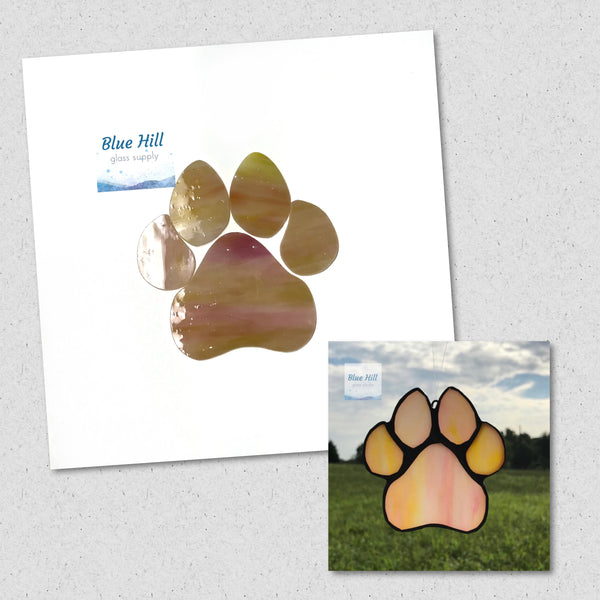 Paw Print Precut Stained Glass and Pattern - Stained Glass DIY kit - Multiple Colors - Beginner Stained Glass Precut