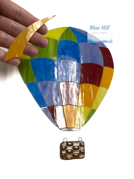 Hot Air Balloon Precut Stained Glass Kit - DIY Crafts - Rainbow Balloon with Fused Glass Basket - Includes Pattern - Materials List