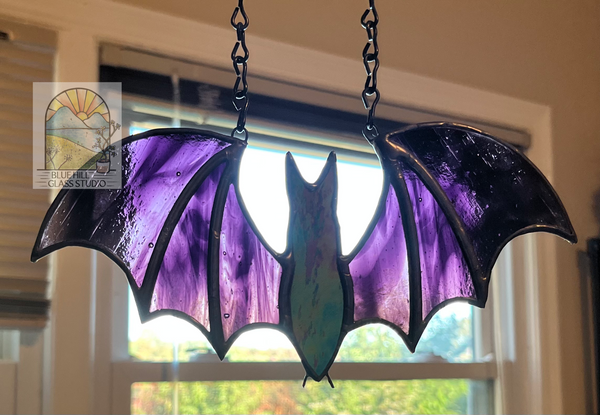 Deep Purple Bat Stained Glass Sun Catcher - Halloween - Spooky Art