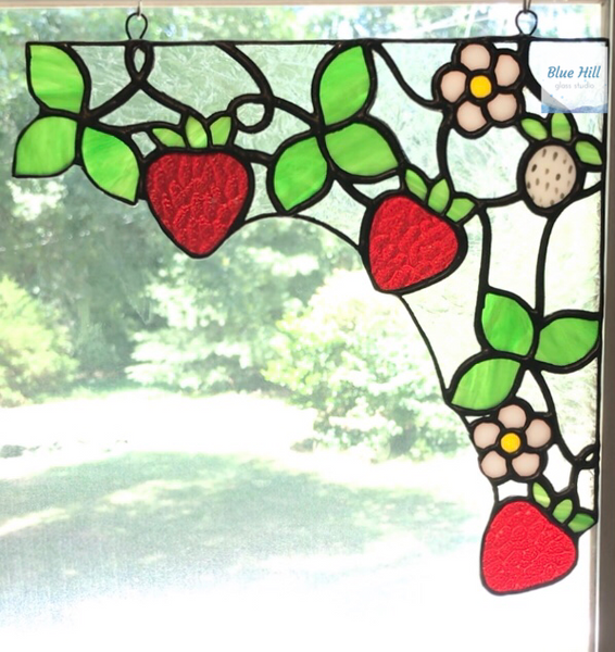 Strawberry Vine Corner Stained Glass Sun catcher - Fruit Series