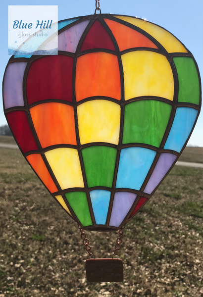 Hot Air Balloon Stained Glass Sun Catcher in a Rainbow of Colors