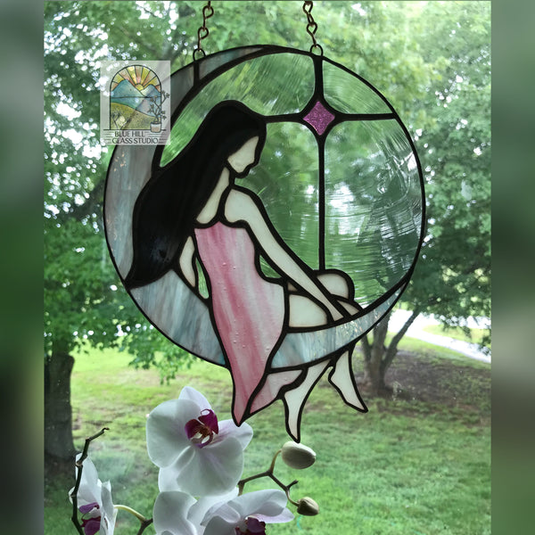 Lady in the Moon Stained Glass Sun Catcher