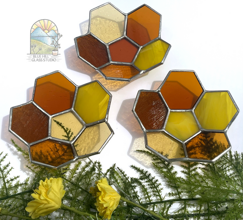 Honeycomb Stained Glass Candle Holder - Honeycomb Bowl - Honeycomb Trinket Dish - 3D Stained Glass - Honeycomb Bee Gift for a Friend