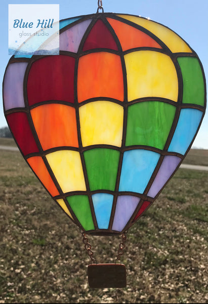 Hot Air Balloon Precut Stained Glass Kit - DIY Crafts - Rainbow Balloon with Fused Glass Basket - Includes Pattern - Materials List