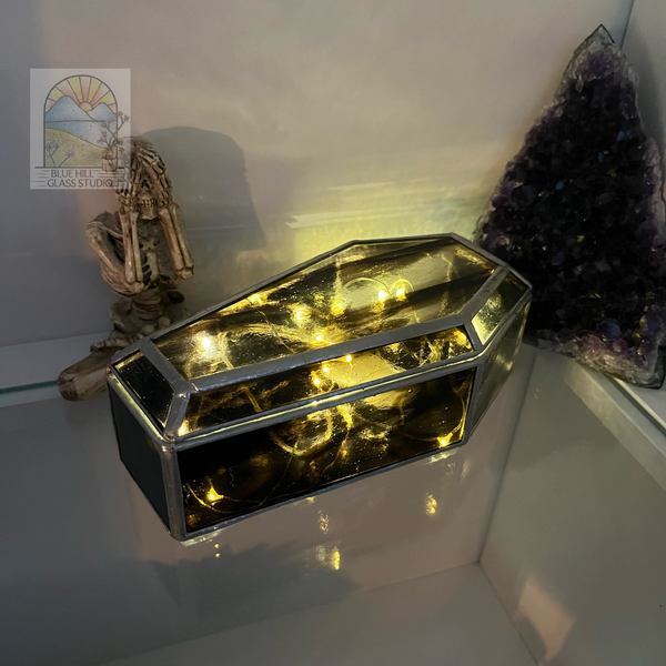 Dark Purple and Clear Coffin Stained Glass Box - 3D Jewelry Box - Halloween Display