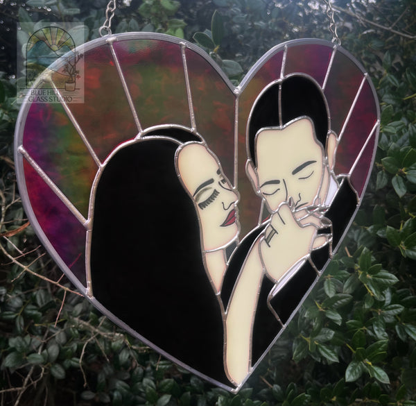 “Cara Mia” - Morticia & Gomez Stained Glass Panel - The Addams Family- Valentines Day