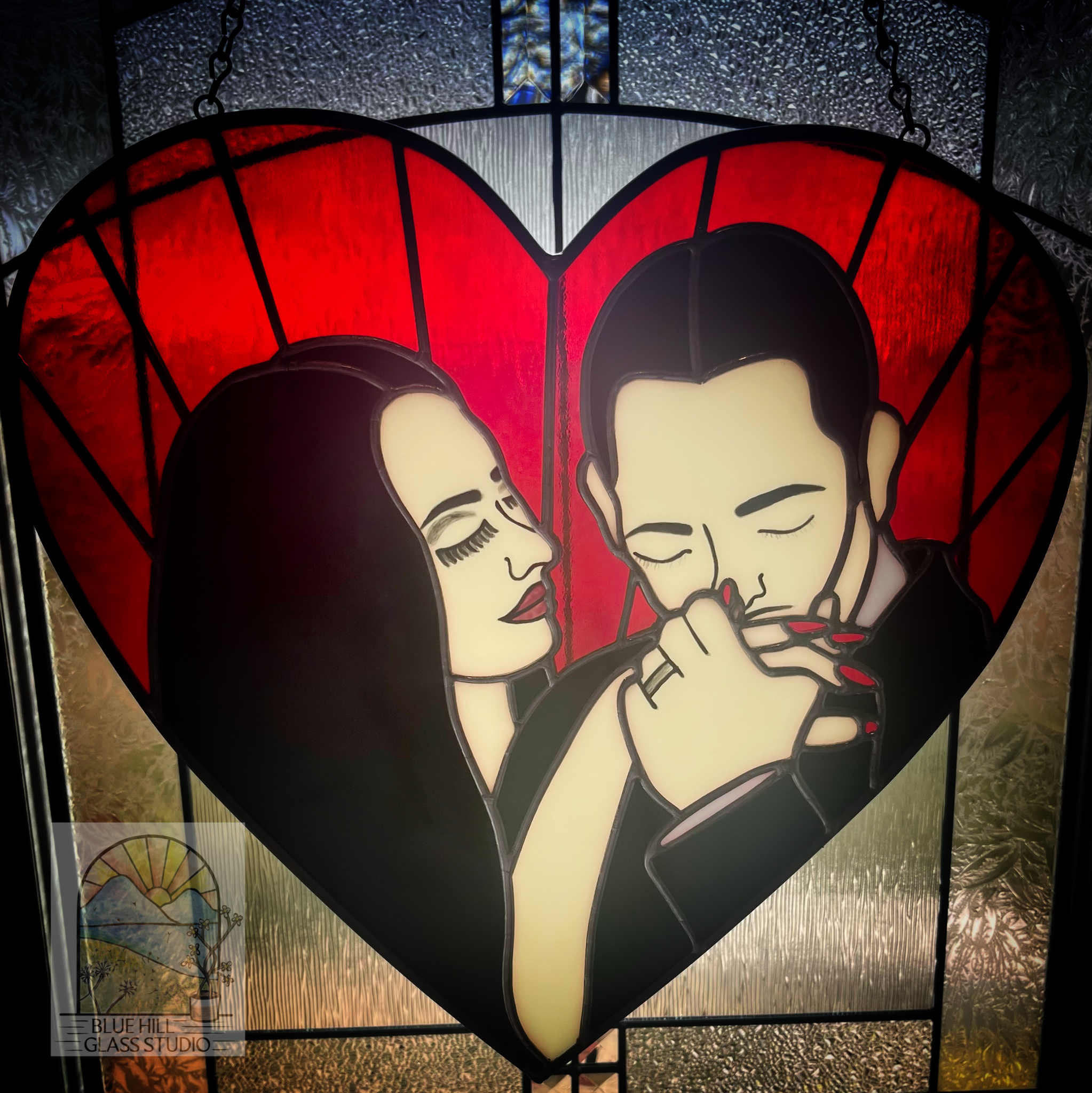 “Cara Mia” - Morticia & Gomez Stained Glass Panel - The Addams Family- Valentines Day