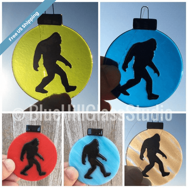 Bigfoot Fused Glass Ornament in Multiple Colors - Sasquatch Christmas Ornament