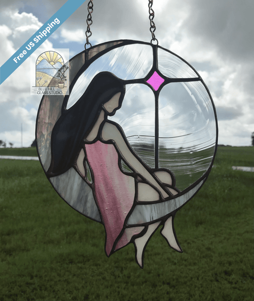 Lady in the Moon Stained Glass Sun Catcher