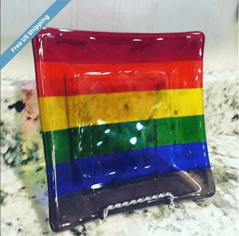 Rainbow Fused Glass Plate / Tray , Rainbow Pride Flag Dish for Food , Trinkets , Keys , Jewelry Holder , Candle Holder , LGBTQ / Gay Pride