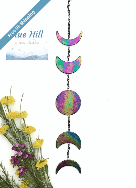 Moon Phases Fused Glass Wall Hanging / Garden Hanging