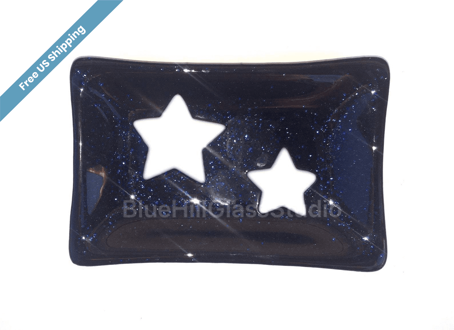 Midnight Galaxy and Stars Fused Glass Trinket or Soap Dish