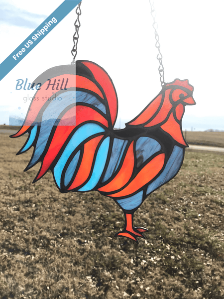 Rooster Stained Glass Sun Catcher, Chicken Country Farm House Decor