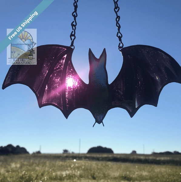 Deep Purple Bat Stained Glass Sun Catcher - Halloween - Spooky Art