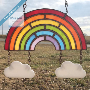 Rainbow and Clouds Stained and Fused Glass Suncatcher
