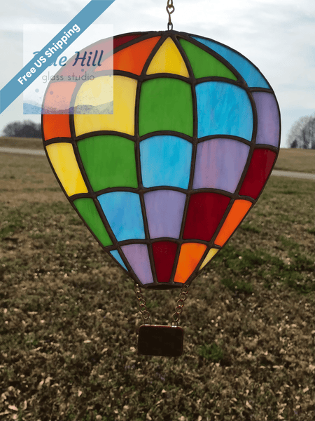 Hot Air Balloon Stained Glass Sun Catcher in a Rainbow of Colors