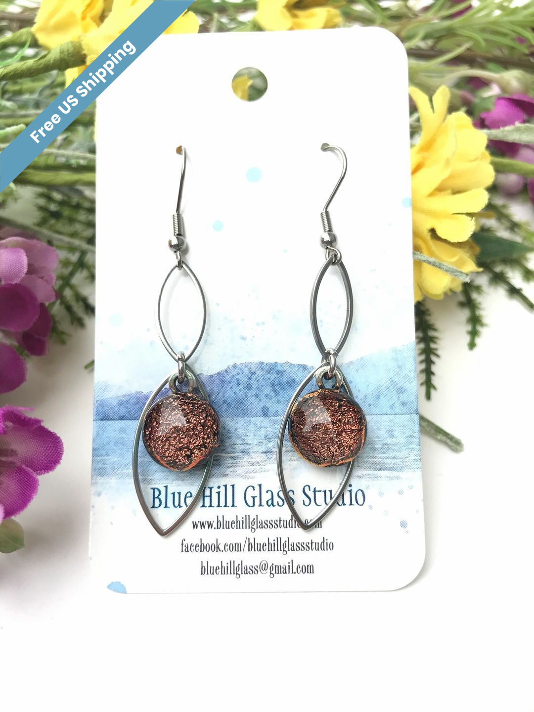 Geometric Fused Glass Dangle - Ellipse Double - Multiple colors