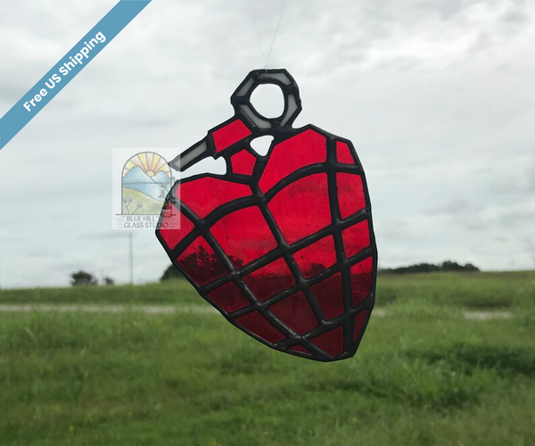 Green Day Stained Glass Grenade Heart Sun catcher , American Idiot Album Inspired Fan Art , Valentine's Day Gift , Green Day Fan