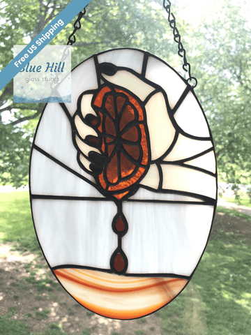 Groovy Mushroom Stained Glass Panel - 70s Retro Suncatcher – Blue Hill Glass