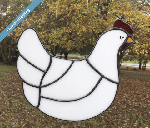 Chicken Stained Glass Sun Catcher, Country Farm House Decor