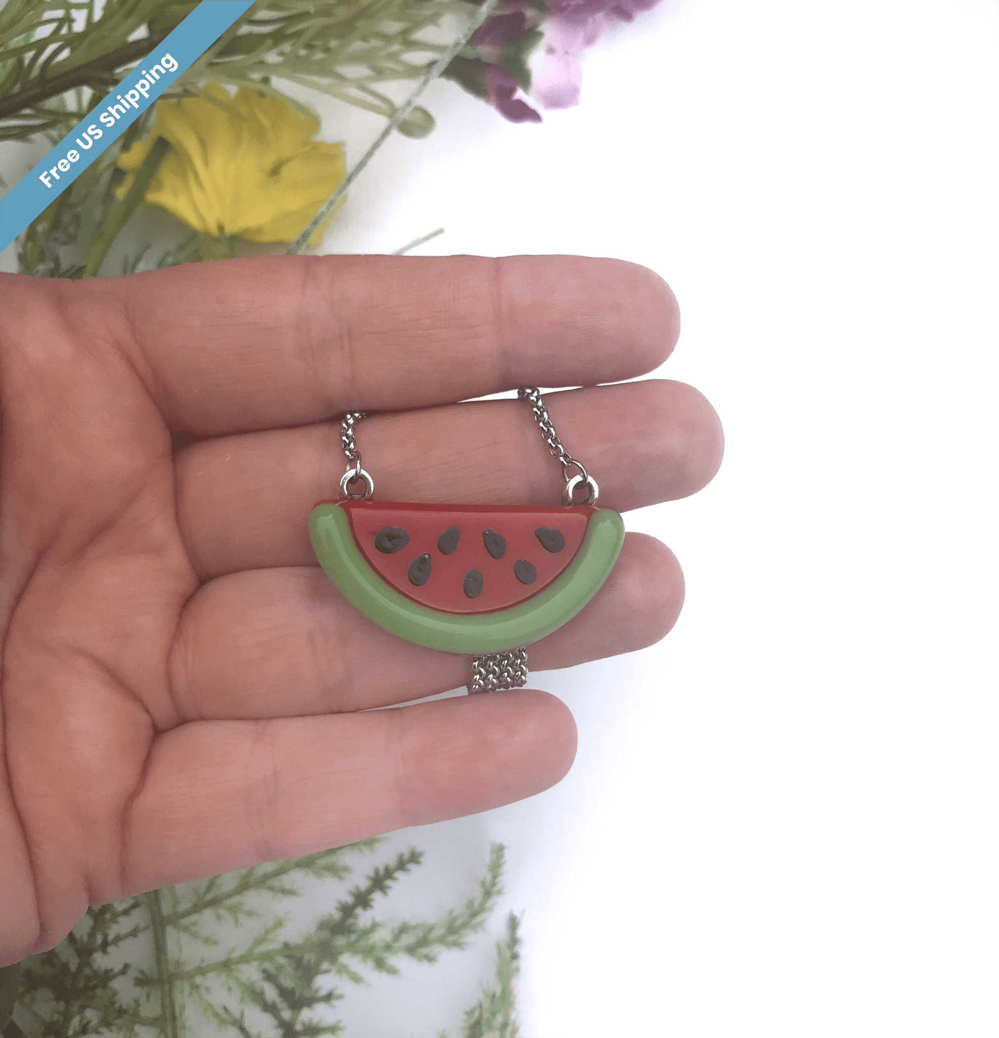 Watermelon Fused Glass Necklace