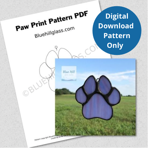 Paw Print Stained Glass Pattern - Digital Download  - Stained Glass DIY kit - Beginner Stained Glass Patterns - Dog Paw - Cat Paw