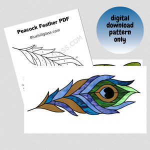Peacock Feather Stained Glass Pattern - Digital Download Only  - Stained Glass DIY - Bird -Animals - Nature - Farm - Glass Patterns