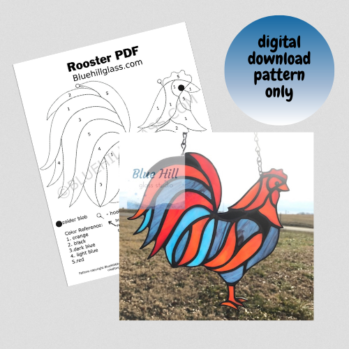 Rooster Stained Glass Pattern - Digital Download Only  - Stained Glass DIY - Chicken -Animals - Nature - Farm - Glass Patterns