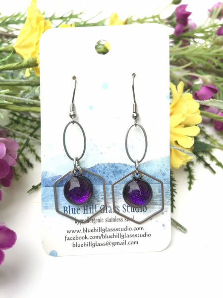 Geometric Fused Glass Dangles - Hexagon Ovals