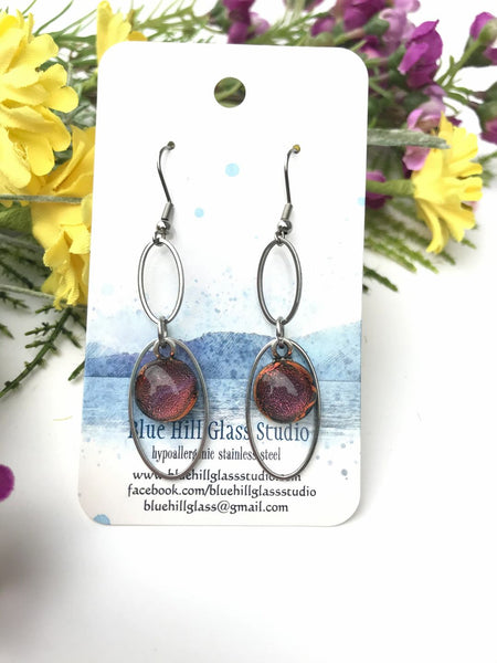 Sparkly Oval Dichroic Fused Glass Earrings - Geometric Dangle - Gift for Her - Gift for a Friend - Modern Simple Lightweight