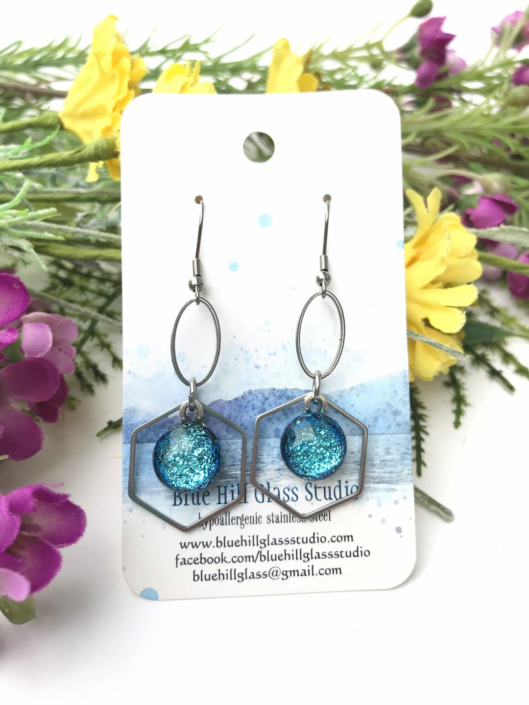 Geometric Fused Glass Dangles - Hexagon Ovals