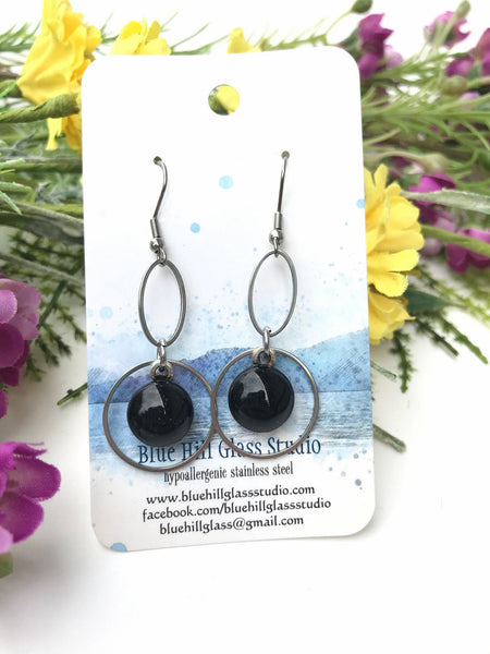 Geometric Fused Glass Dangle Earrings - Circle Oval - Multiple Colors