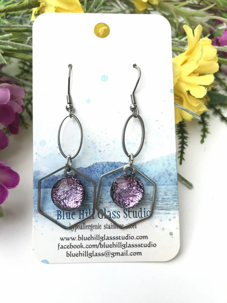 Geometric Fused Glass Dangles - Hexagon Ovals