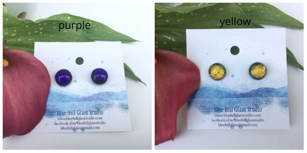 Earring Gift Set of 3 Dichroic Fused Glass Handmade Studs , Multiple Color Options - Hypoallergenic Titanium - Lightweight Studs